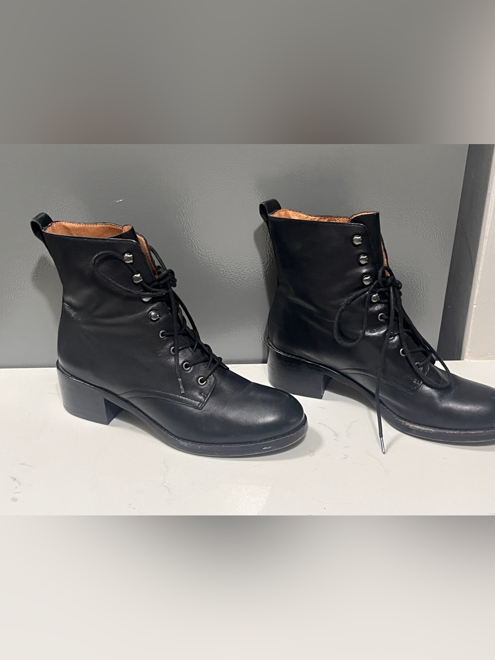 Madewell Black Lace-Up Leather Ankle Combat Boots - Women